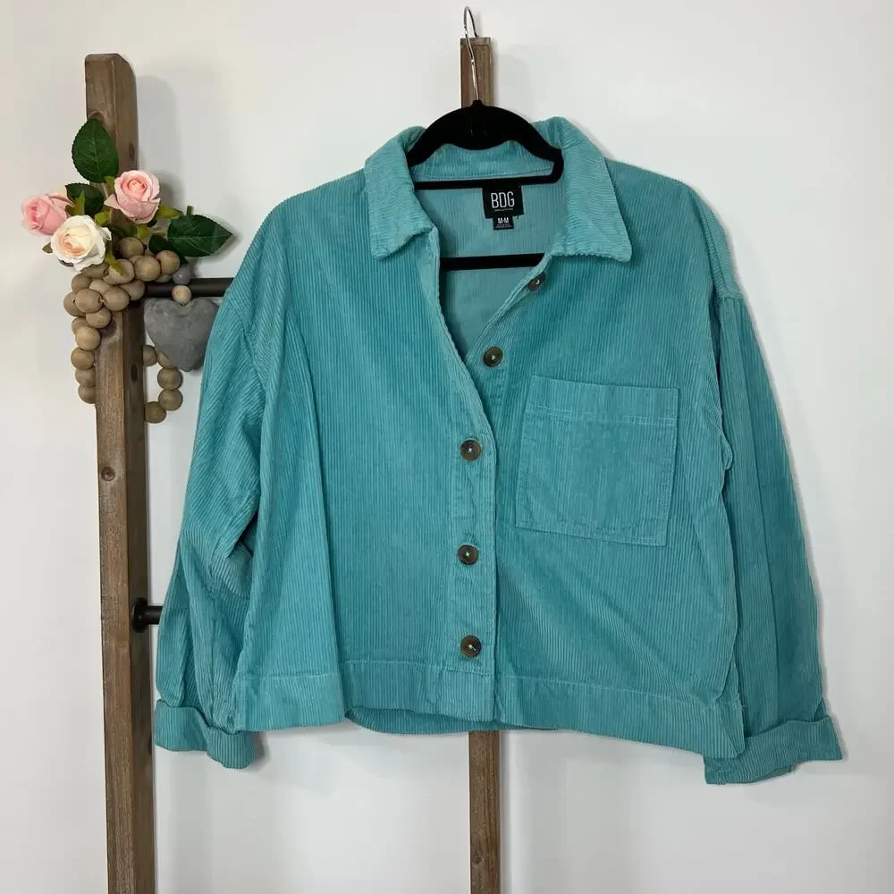 BDG Urban Outfitters Teal Corduroy Button Down Shacket Size Medium - Picture 1 of 7